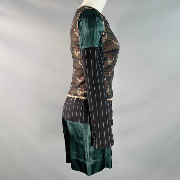 MAISON MARGIELA Size S Black Multi Color Silk Polyester Floral Layered Dress - Picture 3 of 8